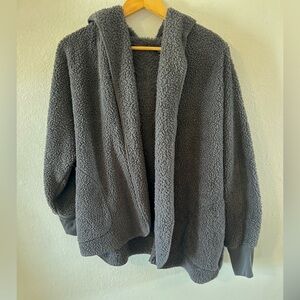 Derek Heart Women’s Dark Grey Fuzzy Hooded Open Front Cardigan